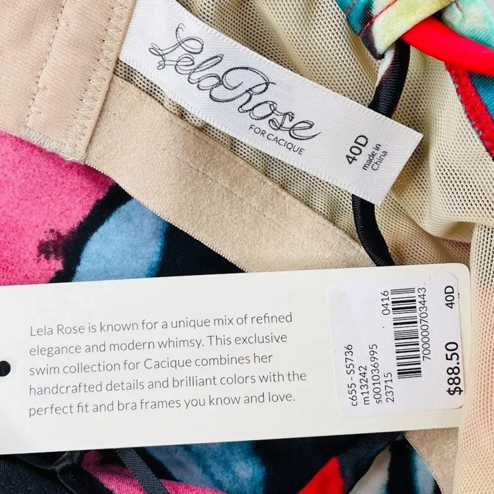 Lela Rose Cacique Tankini Womens 40D Swim Bra Red Floral Summer Vacation NEW!